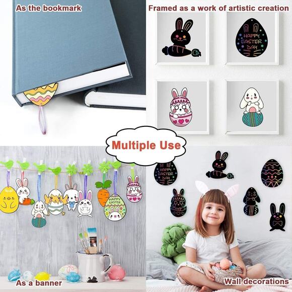 Easter Scratch Paper Art for Kids - 60 Pcs Magic Rainbow Scratch Paper Black Scr - Picture 6 of 10